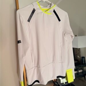 Brooks White Hoodie with Neon Yellow Trim